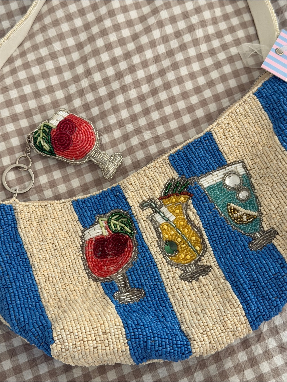 Beaded Blue & Cream Cocktail Embellished Shoulder Bag